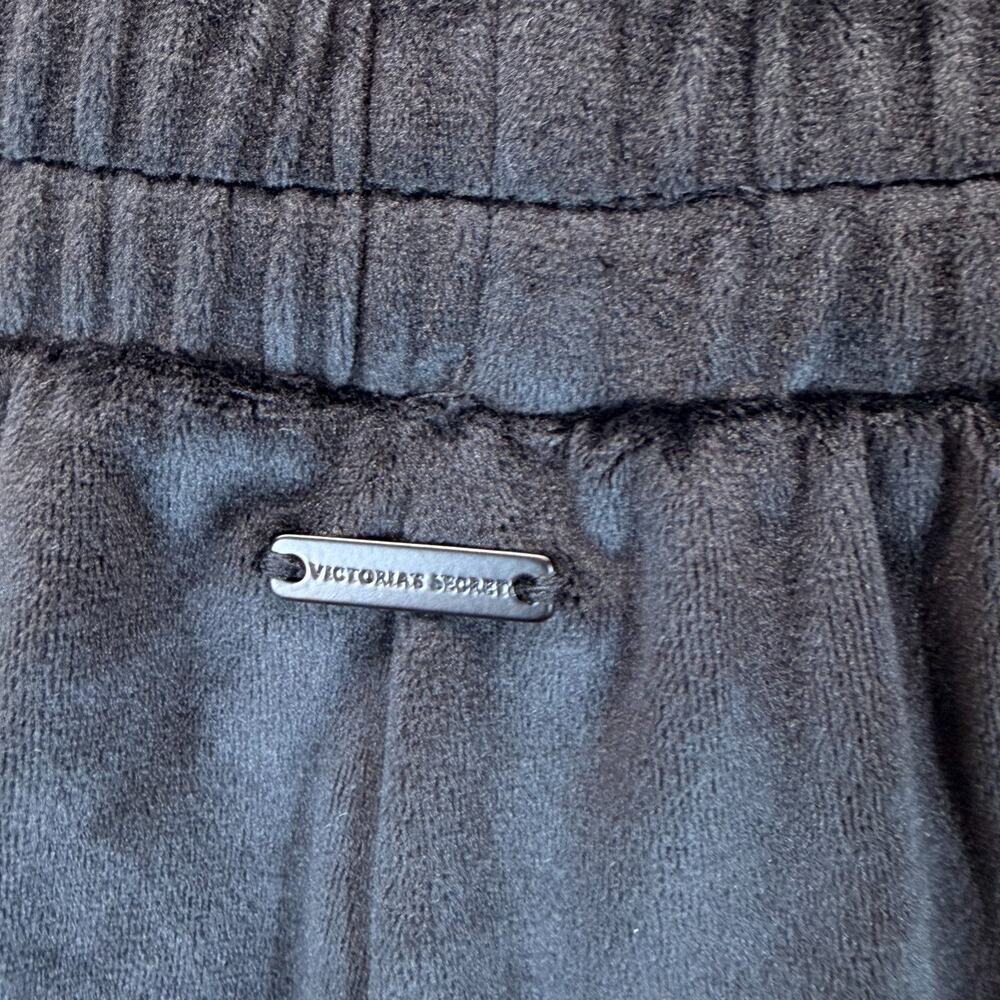 Victoria Secret Medium Wide Leg Snap Black Pants Velour Lux Diamante High Rise - Picture 5 of 13